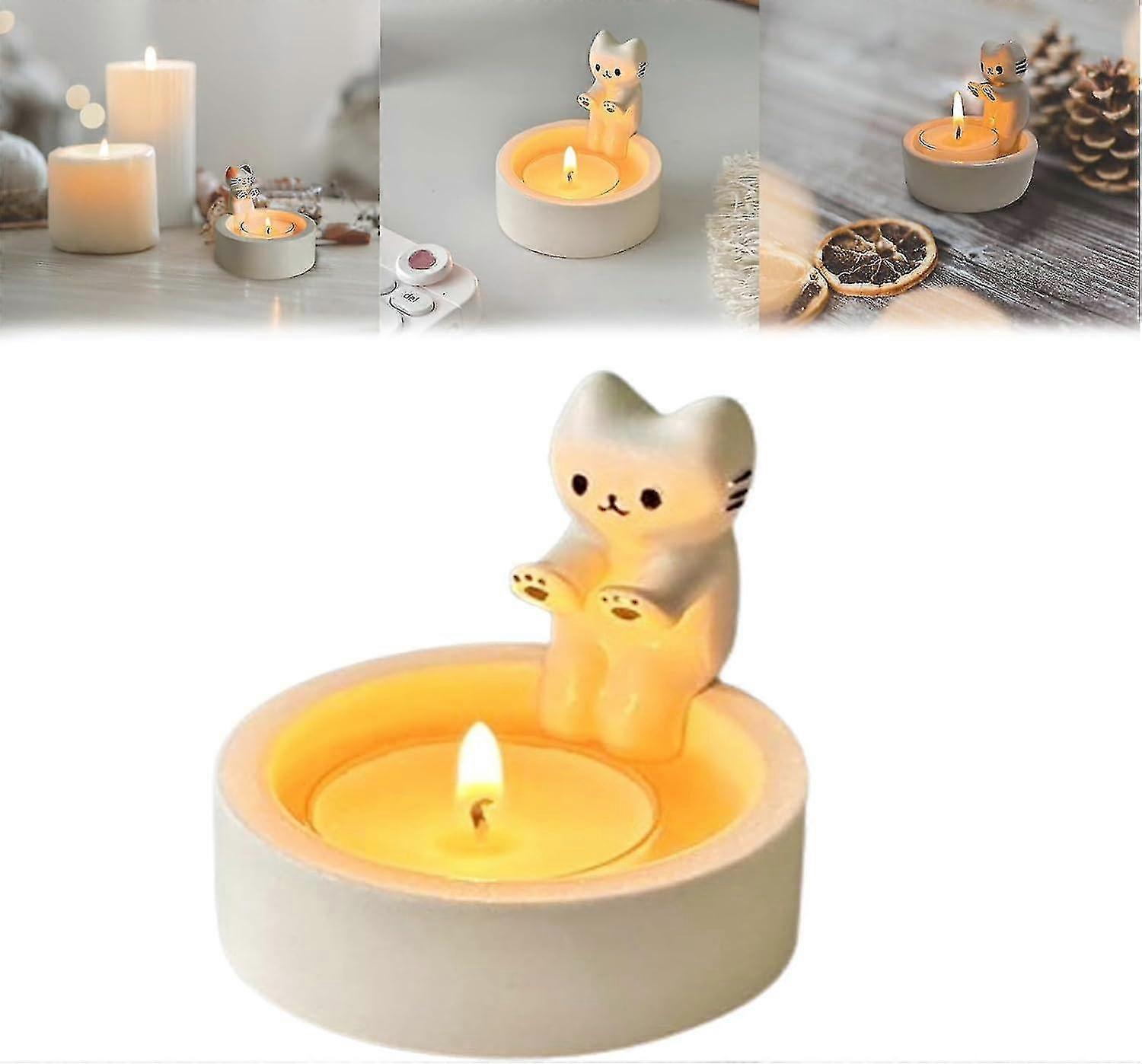 حامل شموع كرتون كيتن ، كيتي تدفئ كفوفها حامل ضوء معطر لطيف ، حامل شموع قطط مع كفوف قطط دافئة ، هدية لمحبي القطط - WEI KE