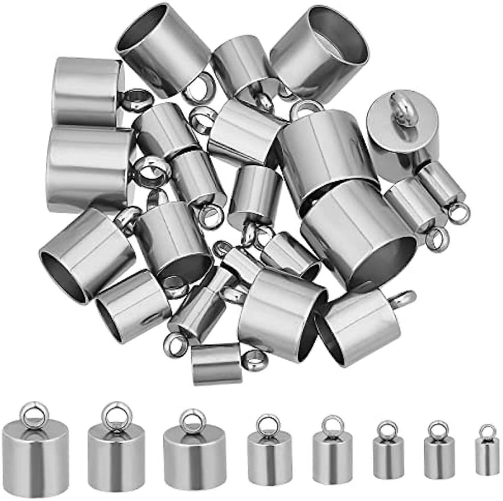 32Pcs 8 Sizes Stainless Steel Cord Ends Inner Diameter Smooth End Caps Leather Cord End Cap Bead