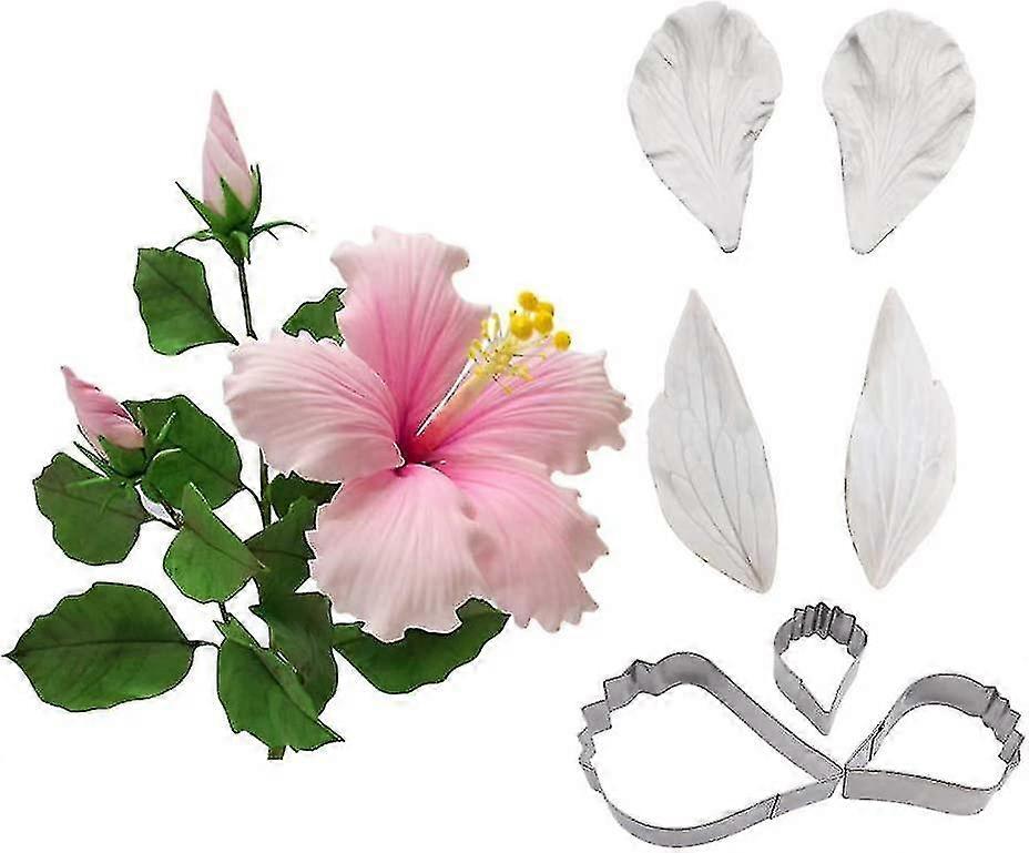 Sugarpaste פרח מלאכה כלים סיליקון ורידים תבניות פונדנט חותכי עוגה להגדיר קישוטי עוגה כלי מאפייה (היביסקוס)