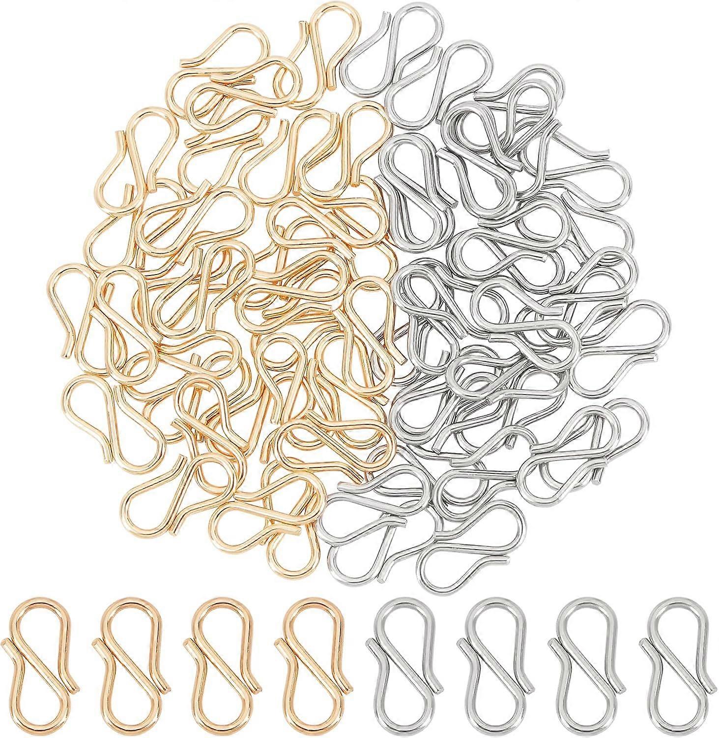 60pcs 2 Colors S-Hook Necklace Clasp 304 Stainless Steel Chain Clasps Metal S Hooks Clasps Connectors S-Shaped Hook for Necklace Bracelet Jewelry Maki