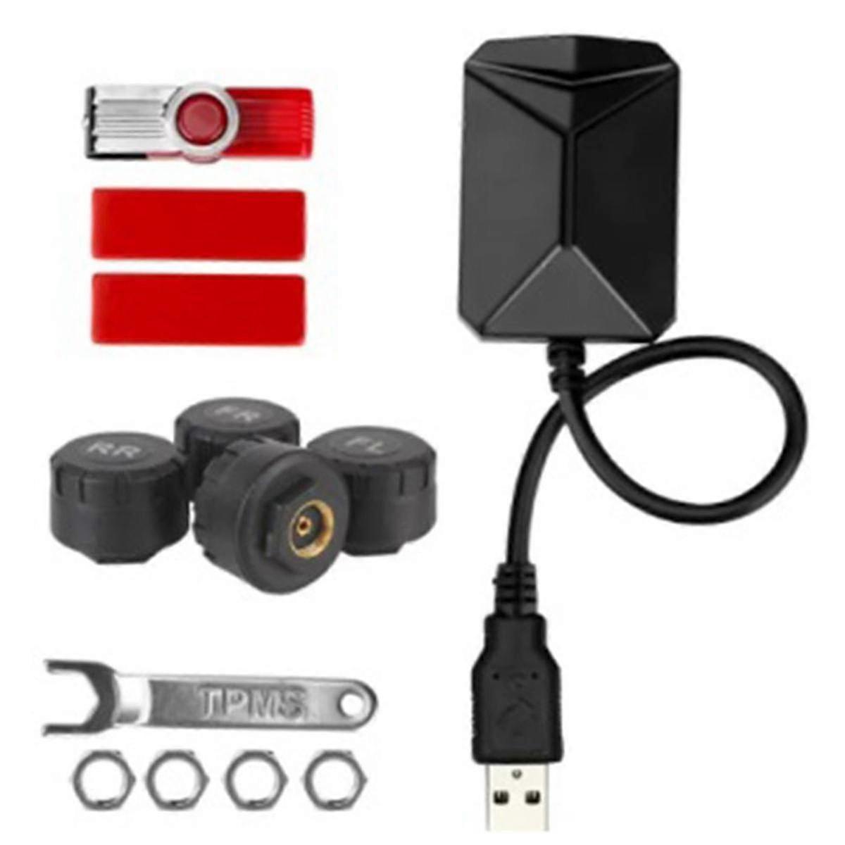 Android Navigasjon TPMS med 4 sensorer Alarmsystem USB Android Car TPMS trådløs overføring Dekkovervåking (ekstern)