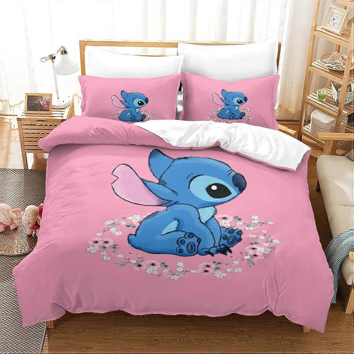 Stitch pussilakanasetit Animoidut hahmot Lilo &; Stitch Pääkallo Vuodevaatteet Mikrokuitu Vuodevaatteet Kuningas 135*200 CM