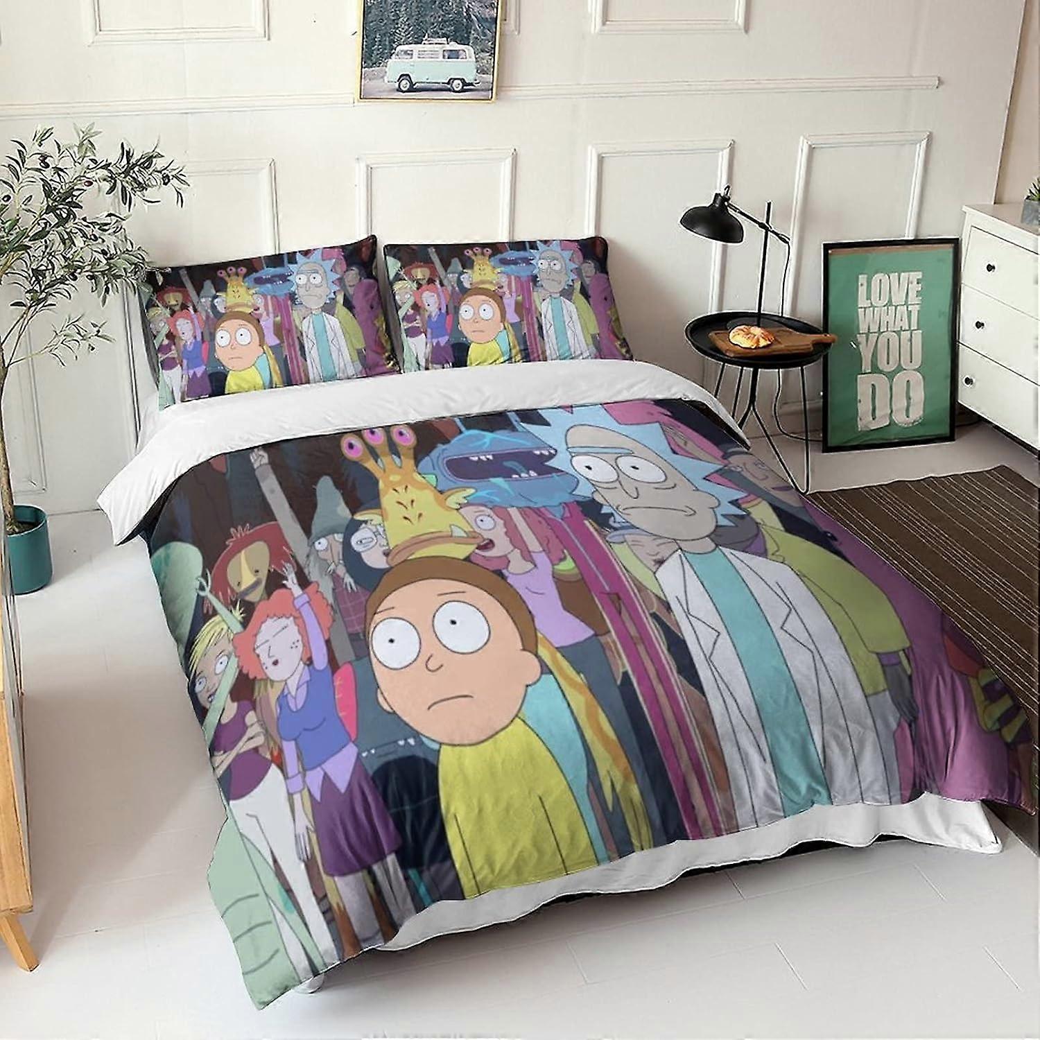Rick And Morty pussilakana Rick And Morty vuodevaatteet Henkilö vuodevaatteet Kuvio D pussilakana mikrokuitupussilakana Setit Koko 135 * 200 CM