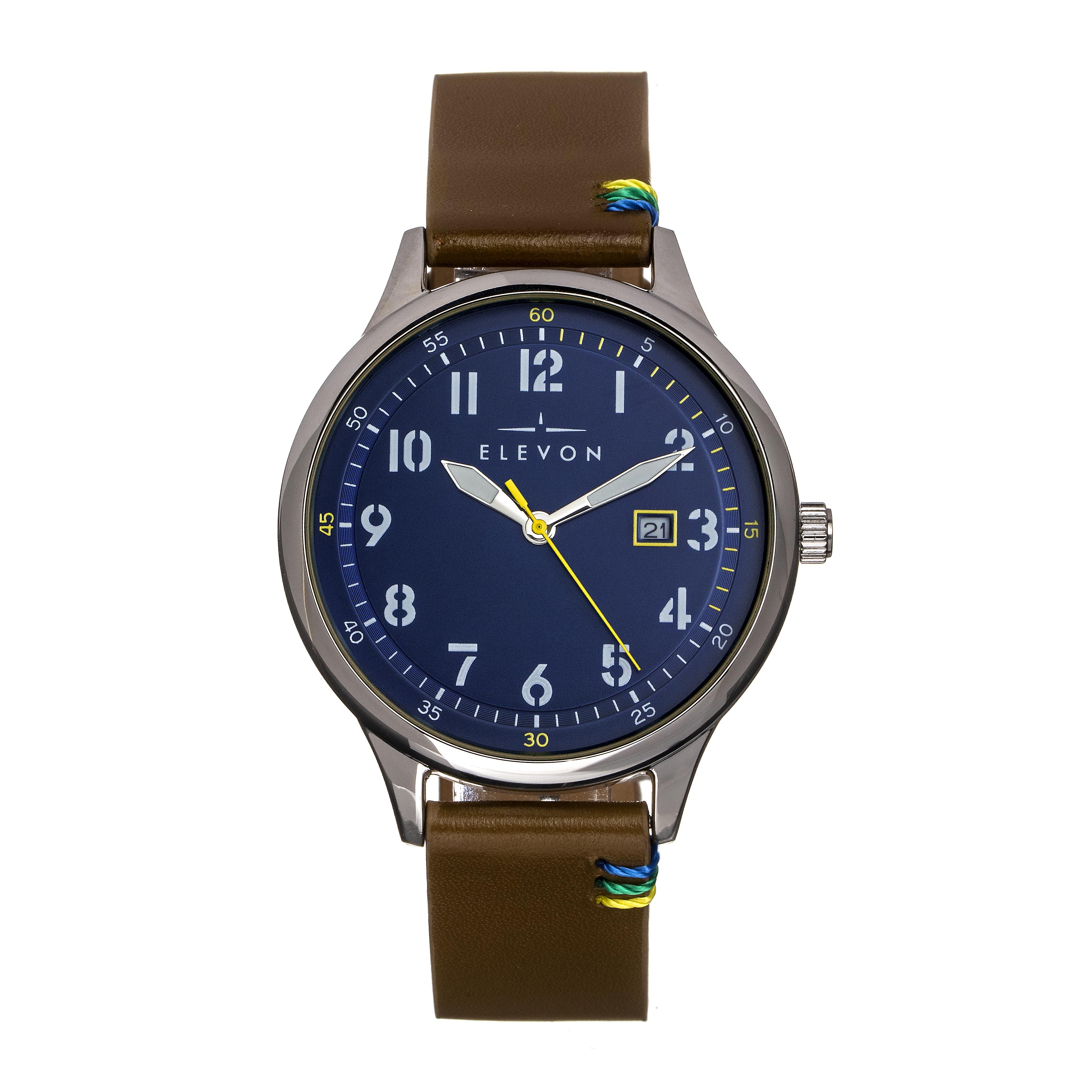 Orologio Elevon Boost Leather-Band con data - Seppia/Navy