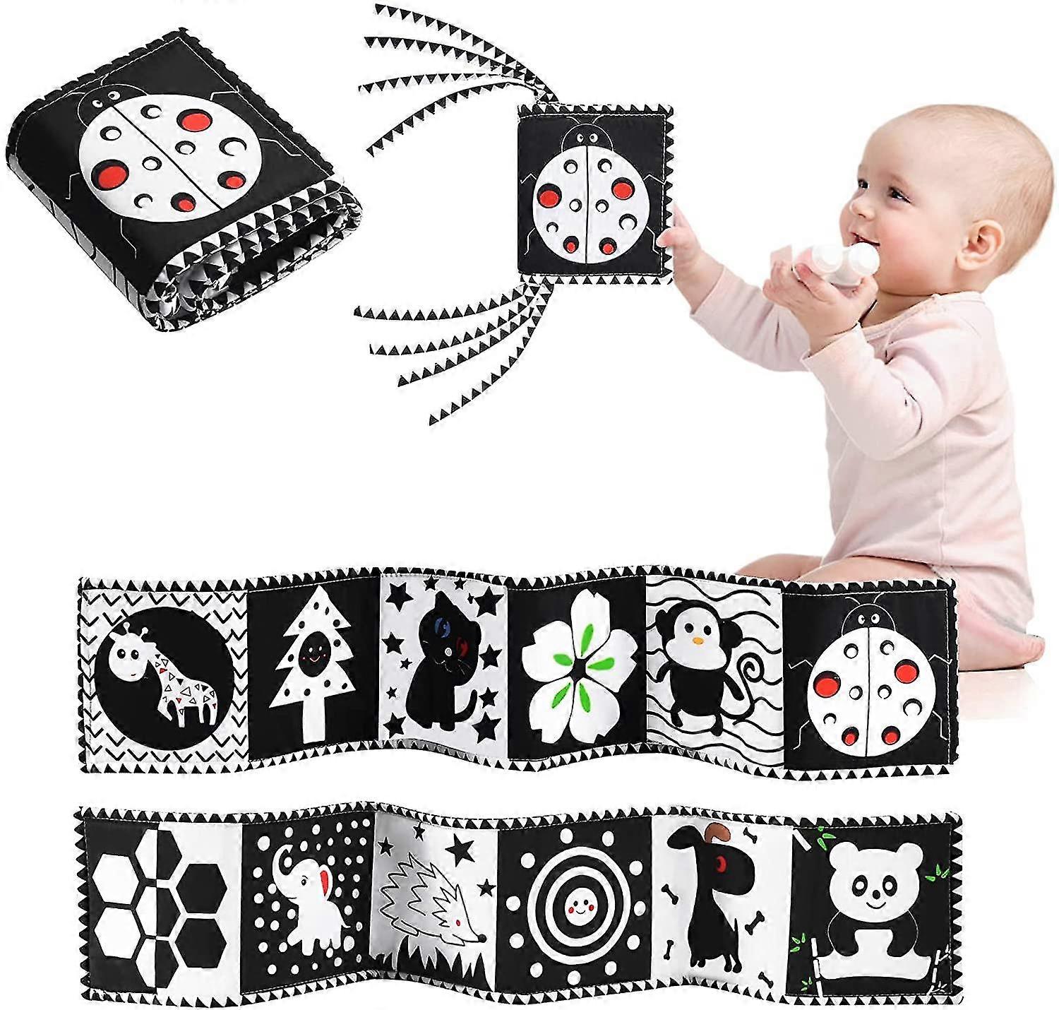 Black And White High Contrast Soft Cloth Book For Baby,Infants Folding Early Educational Activity Toy, Crib Soft Books For 0-3 Years Old Toddler