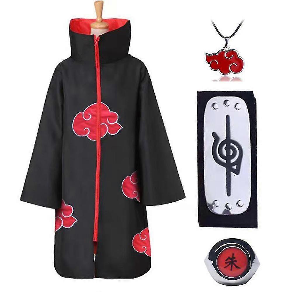 大人のための暁ロングローブ、NARUTO-ナルト-忍者コスチュームコスプレ衣装アクセサリー付き制服マント、日本のアニメロールプレイハロウィーのための仮装
