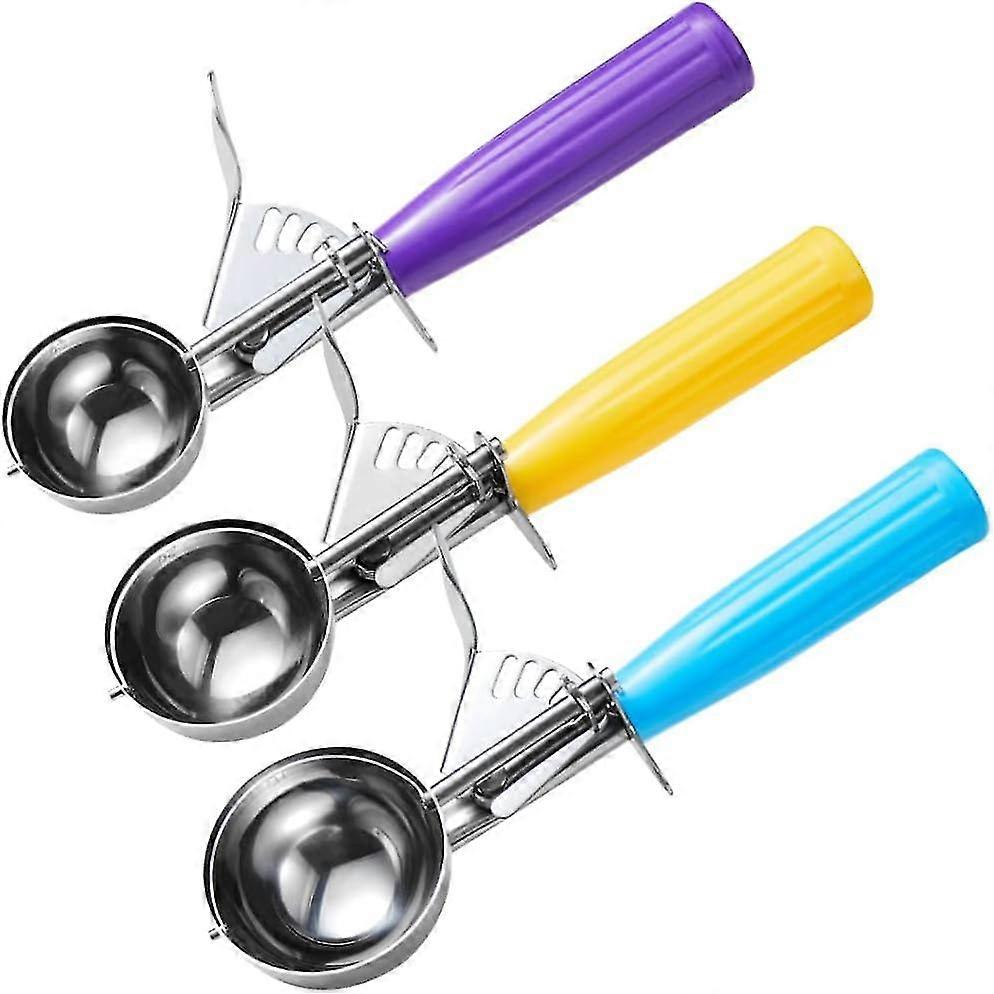 3-Piece Stainless Steel Cookie Scoop Set - Small, Medium, Large Sizes For Ice Cream, Cookie Dough & More