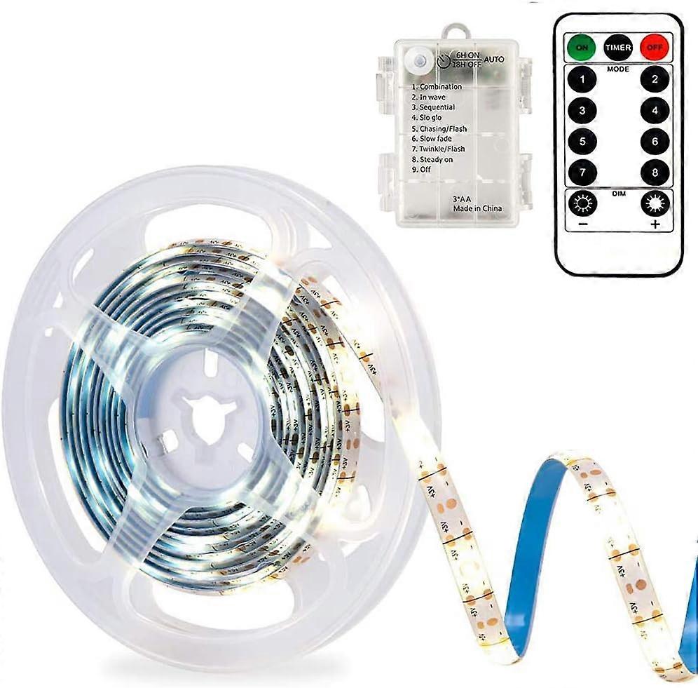 3m Battery LED Strip Lights with Remote Control, Waterproof, 8 Modes, Dimmable,Timer, Self-Adhesive Cuttable  (Cool White)