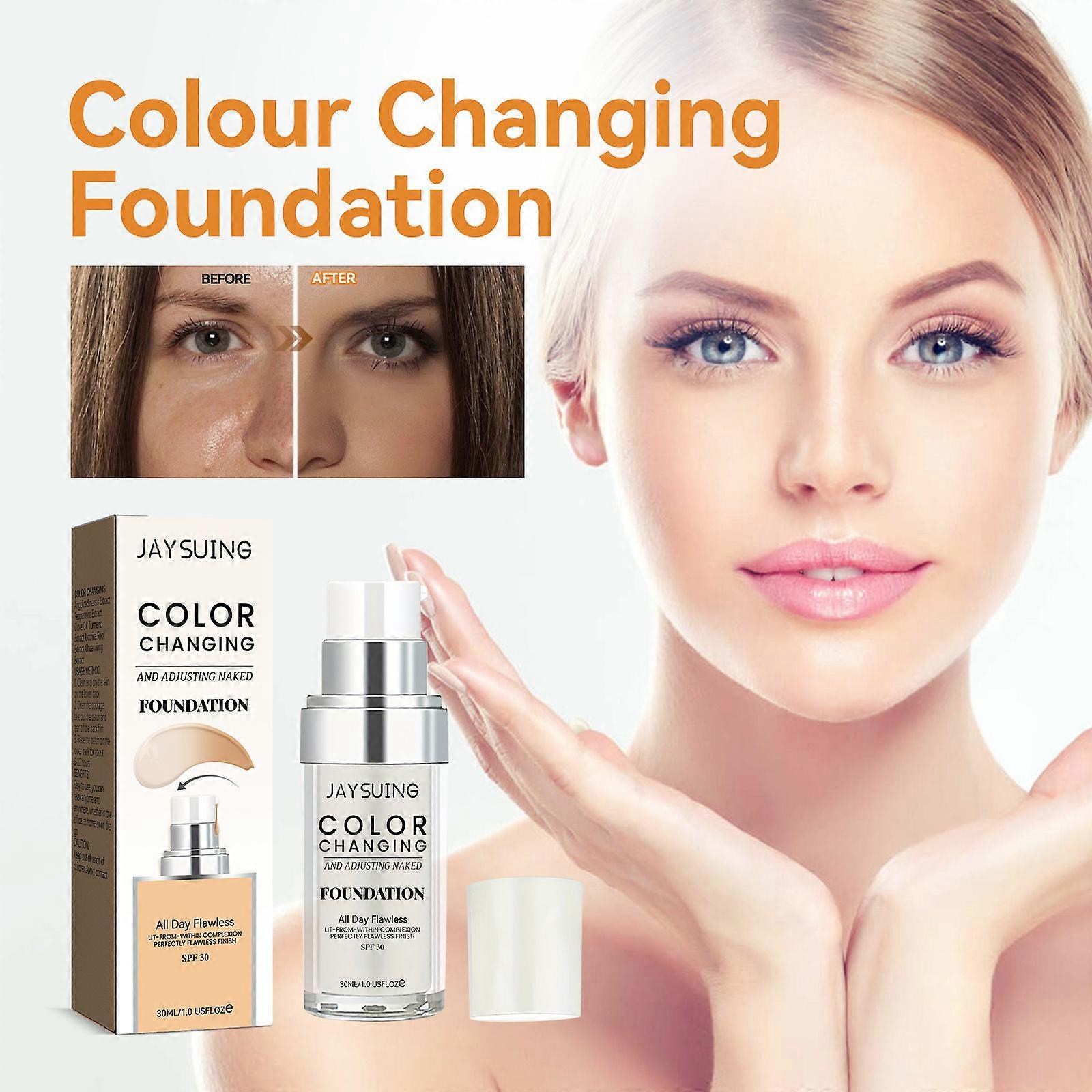Liquid Foundation Make-Up Base, Color Changing Foundation Liquid, Color Changing Face Primer Base Makeup 30 ml, Slightly Durable Smooth Fills