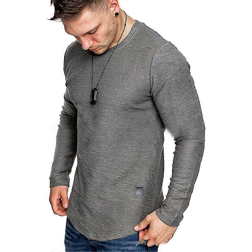 Mens Crew Neck Top Sleeve Round Hem Basic Tee