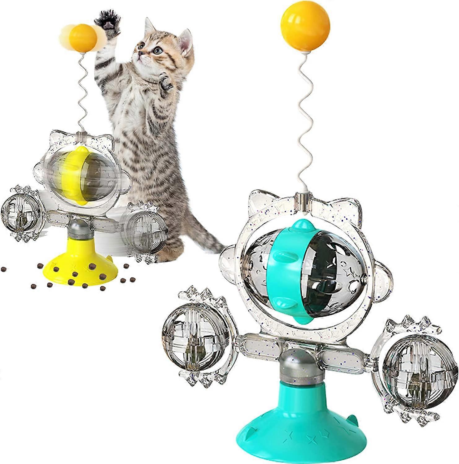 ZK-Windmill interactive cat toy, indoor cat toy with cat suction cup, rotary cat toy with cat mint ball, cat mint toy coarse grain distributor 1 set (