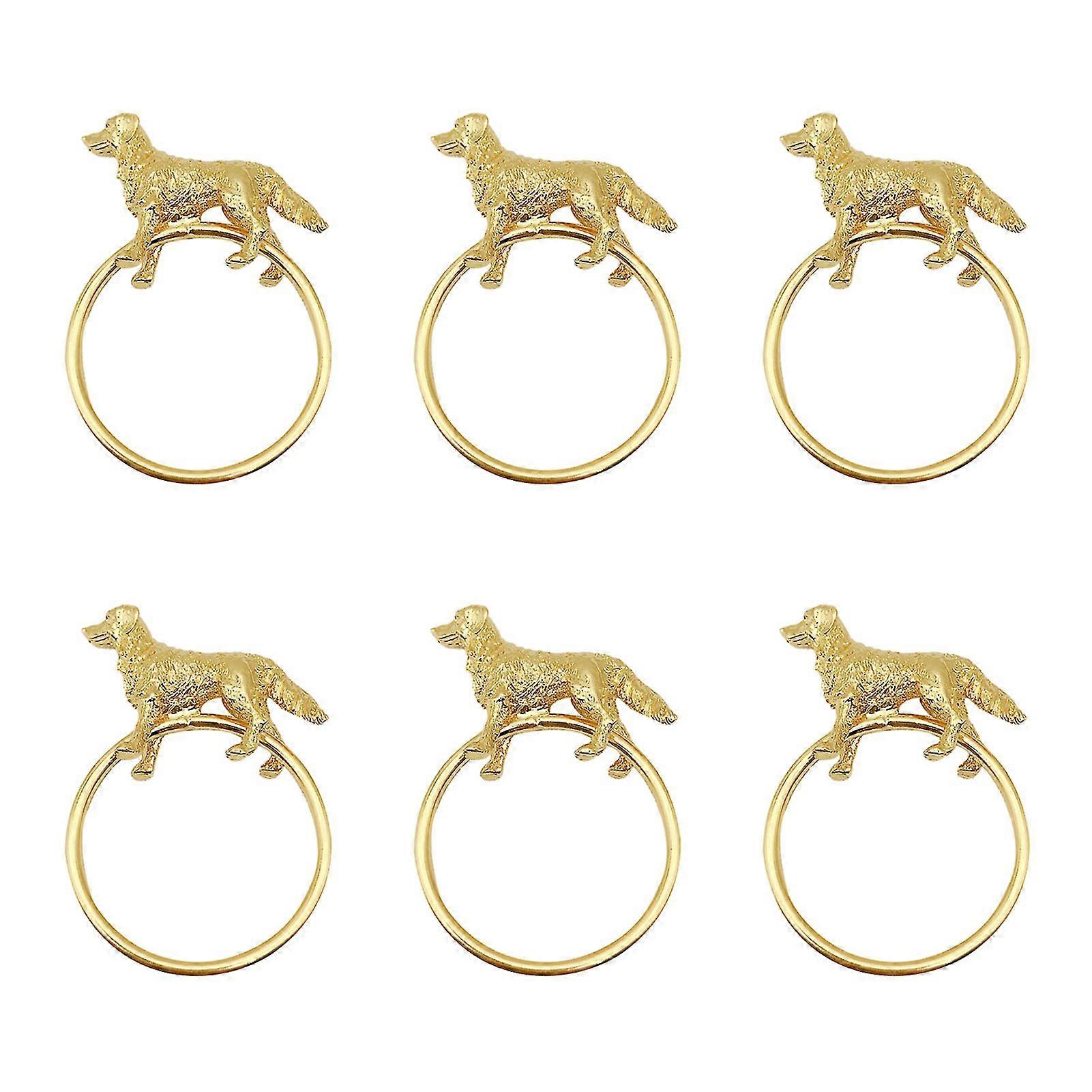 6pcs/set Cute Dog Shape Napkin Ring Creative Exquisite Alloy Visual Effect Napkin Holder For Kitchen