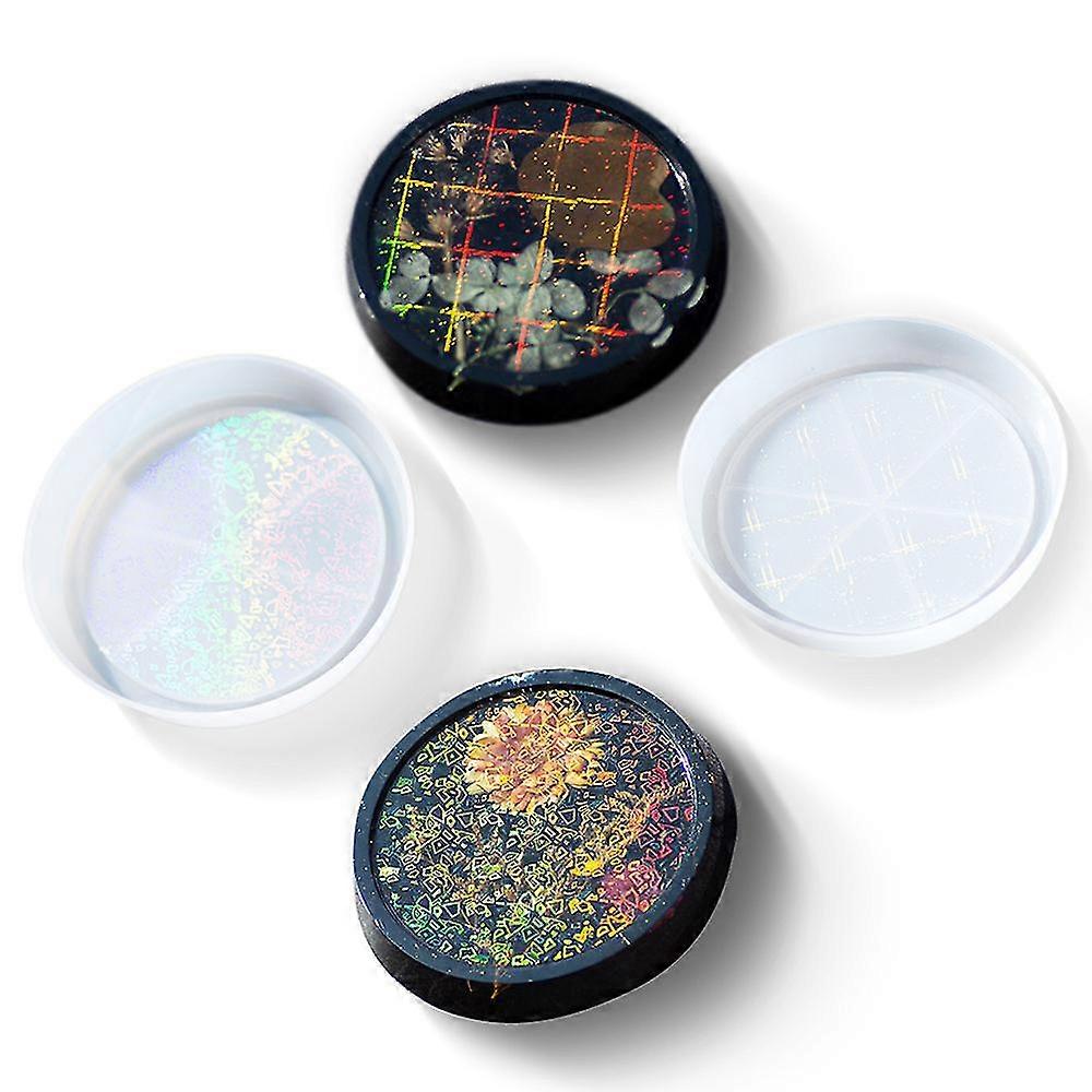 2pcs Resin Holographic Resin Molds, Round Laser Coaster Silicone Molds For Epoxy Resin, Shiny Molds For Resin Casting, Diy Cup Mat