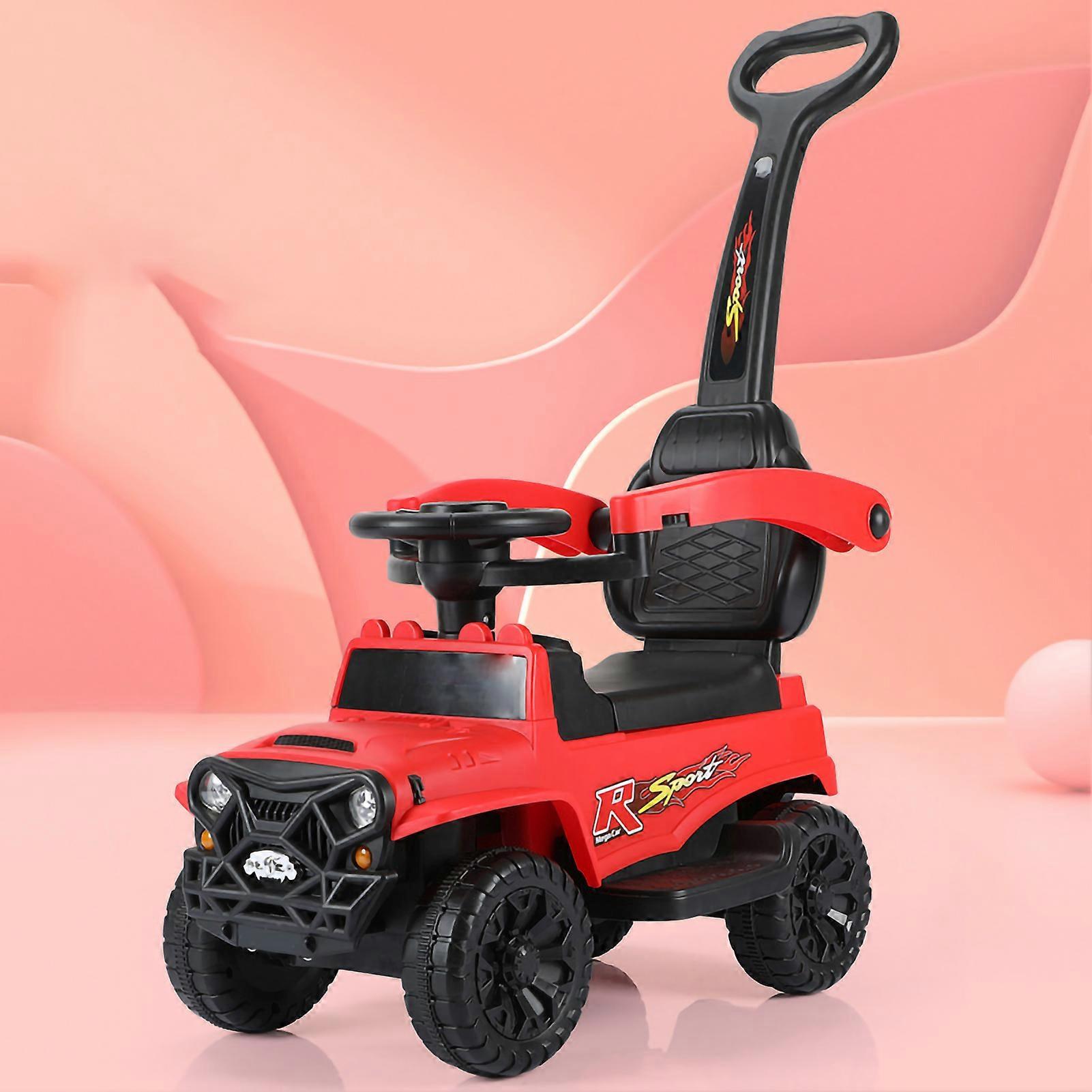 Toddler Ride On Push Toy Car 4 Wheel Multifunction Light Music Toy Push Vehicle Stroller for Kids 1 to 3 Years Old Red