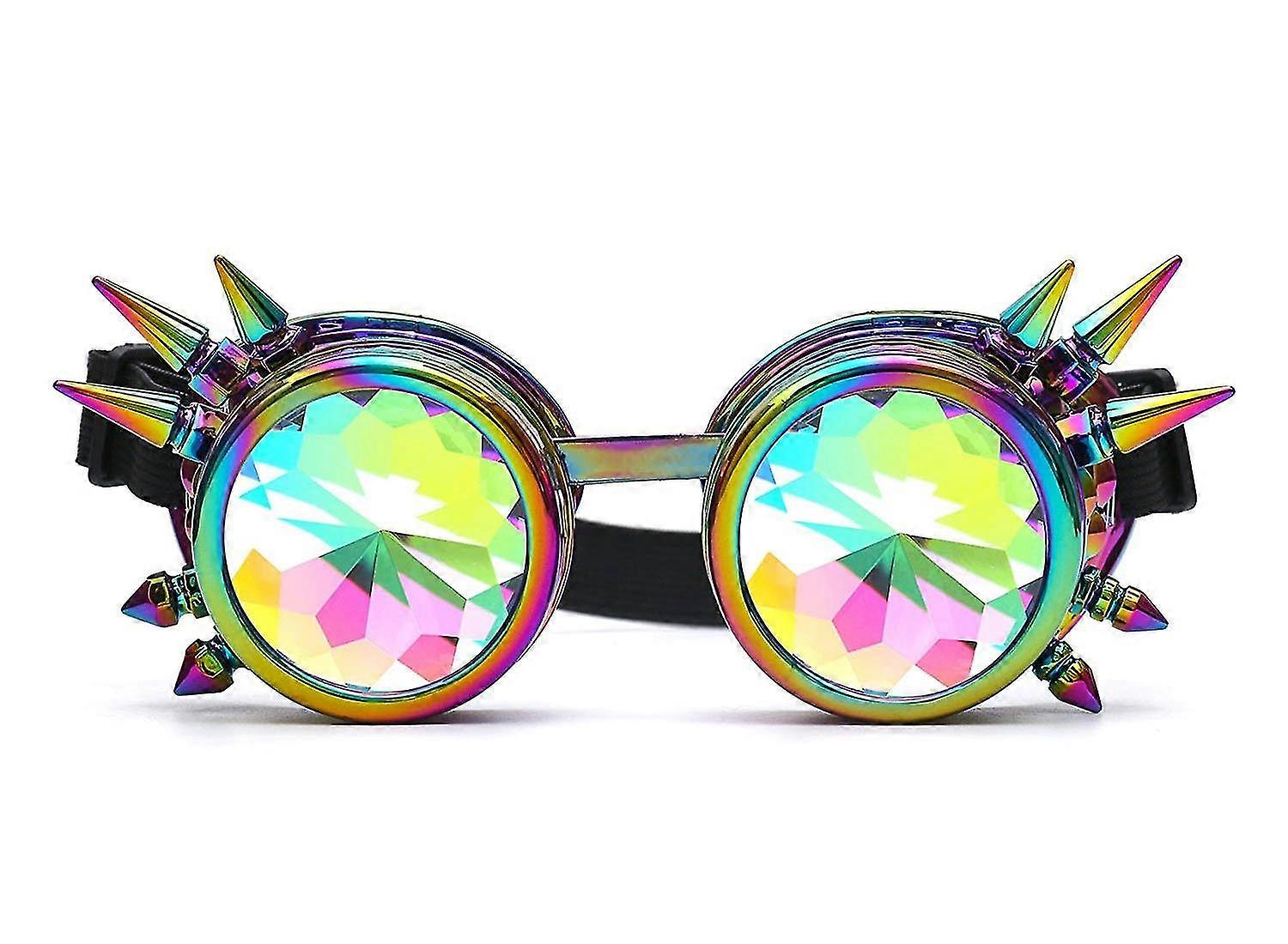 Rainbow Crystal Bling Glasses Kaleidoscope Goth Rivets Kaleidoscope Goggles