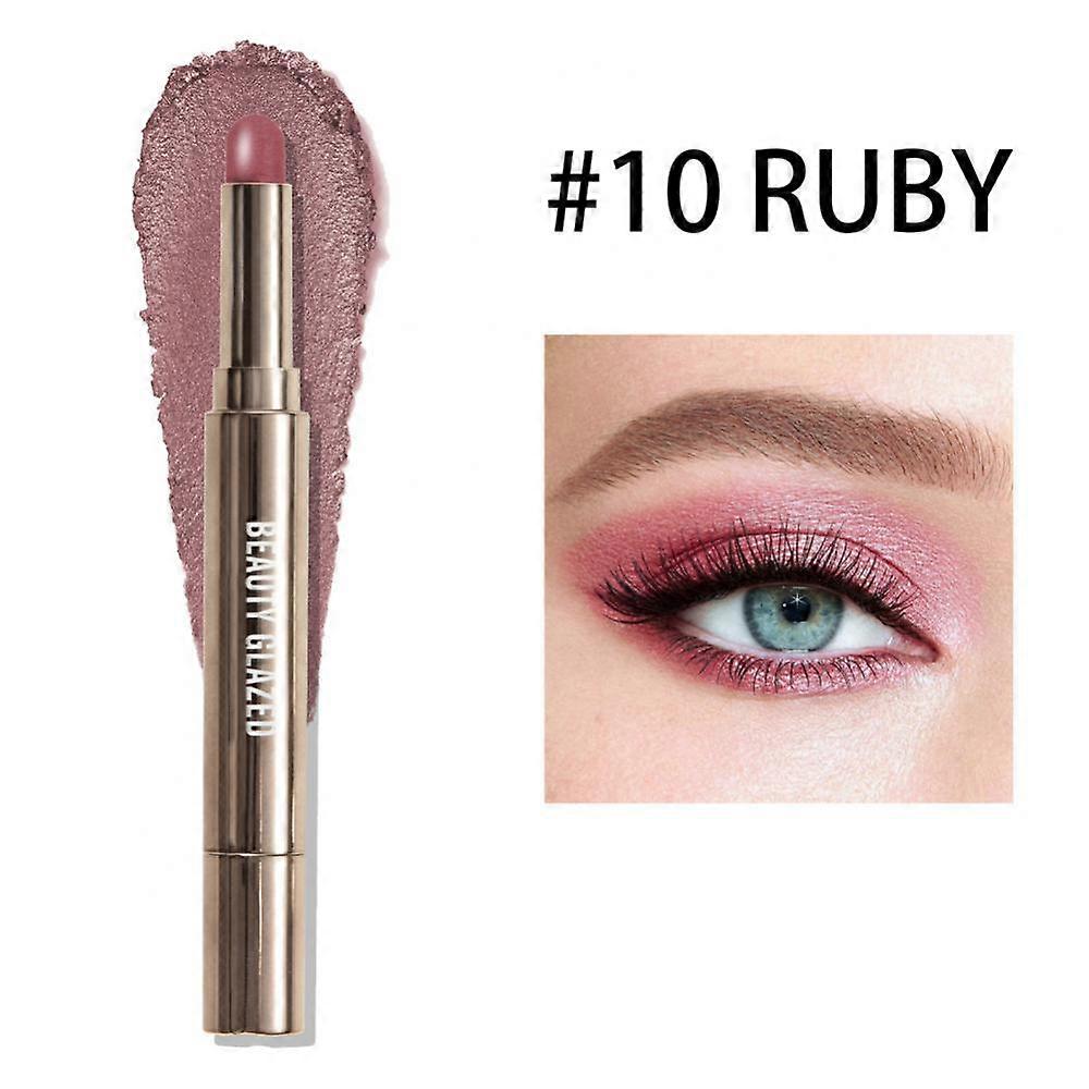 10 Color Double Ended Eye Shadow Stick With Sponge Brush Pearlescent Lasting Eyeshadow Pen