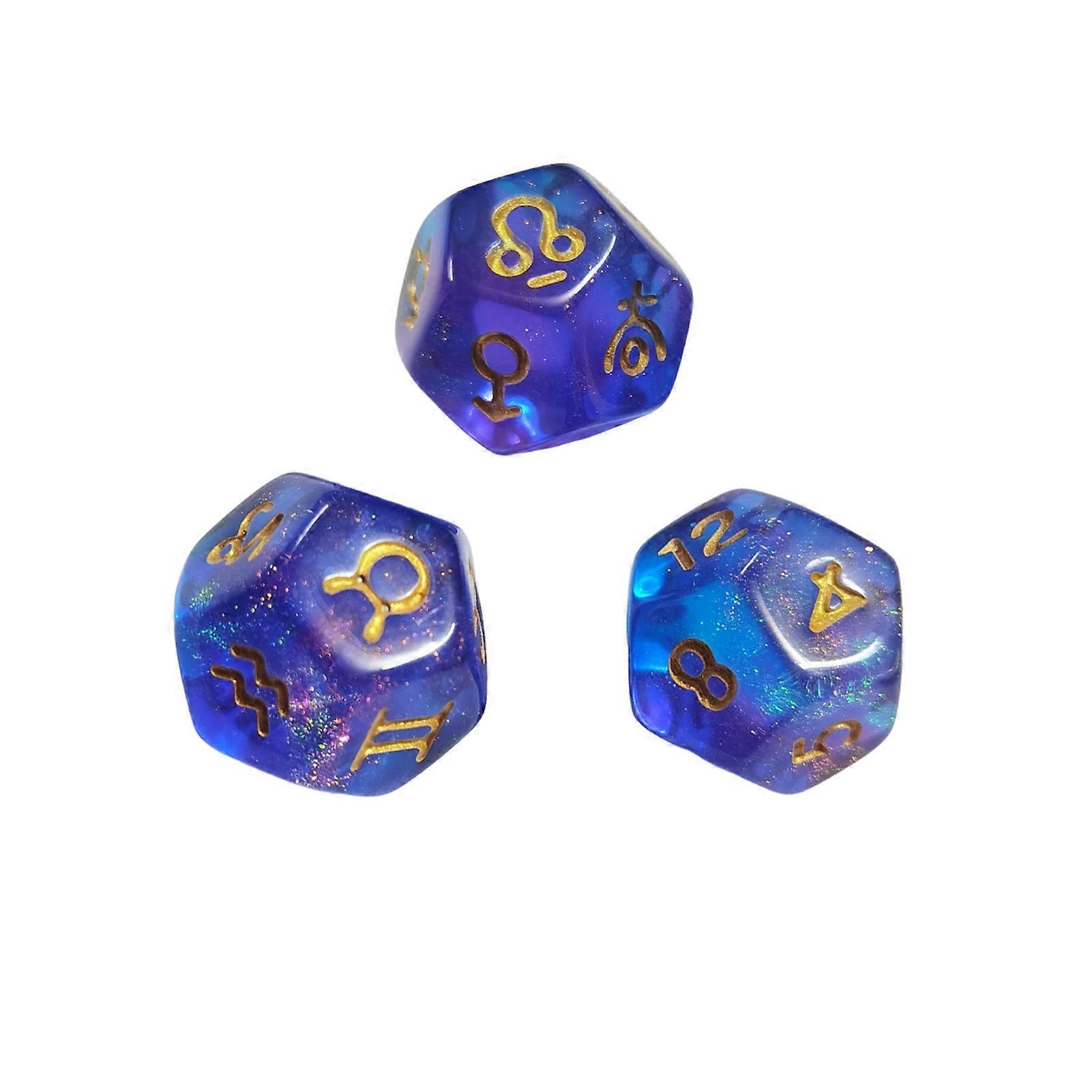 3Pcs/Set Astrology Dice 12-Sided Twelve Constellation Sign Zodiac Dice Glitter Acrylic Lucky Dice Toy Tarot Cards Game Divination Accessory