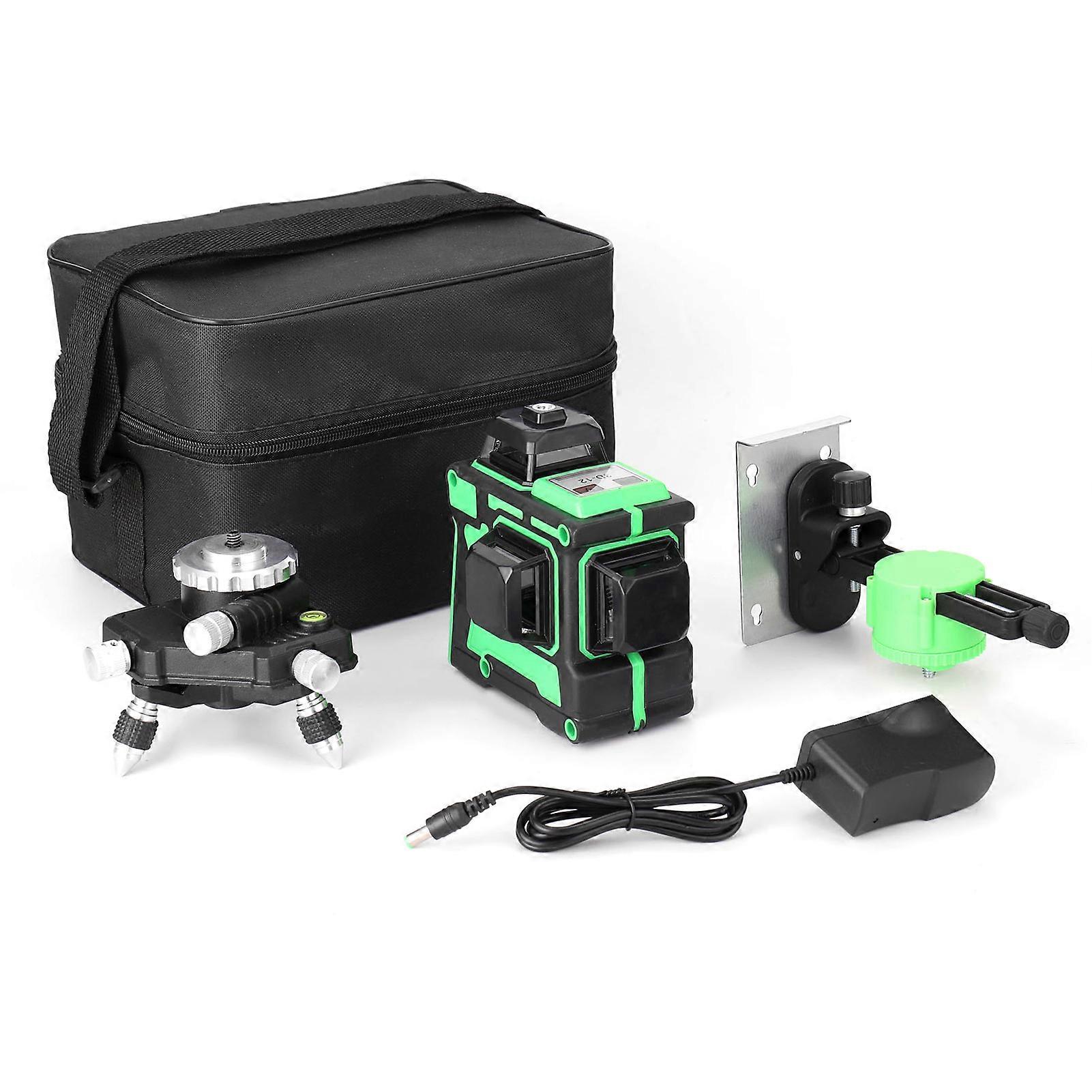 Self-leveling 3D 12 Lines Green Laser Level Tool Vertical Lines Horizontal&Vertical with 1.5M 3 Heights Extension Tripod Stand