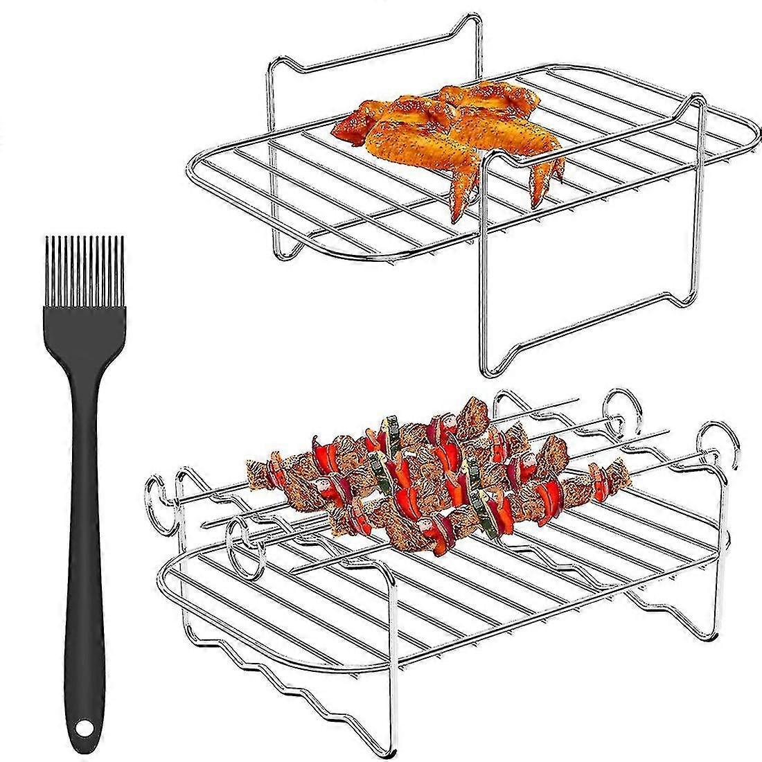 2pcs Air Fryer Rack For Ninja Dual Air Fryer,with Barbecue Sticks