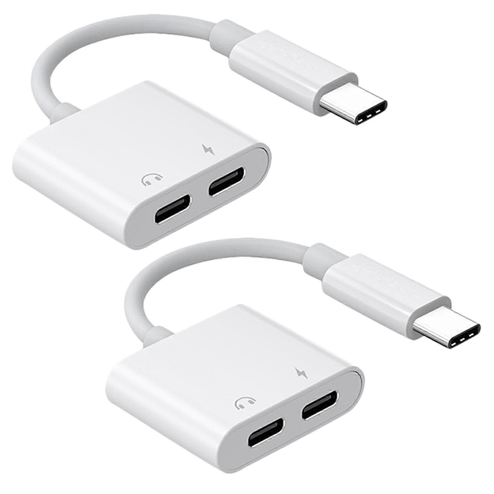 2X 2 in 1 Dual Type C Headphone Adapter USBC Splitter Jack AUX Audio Charging Converter for