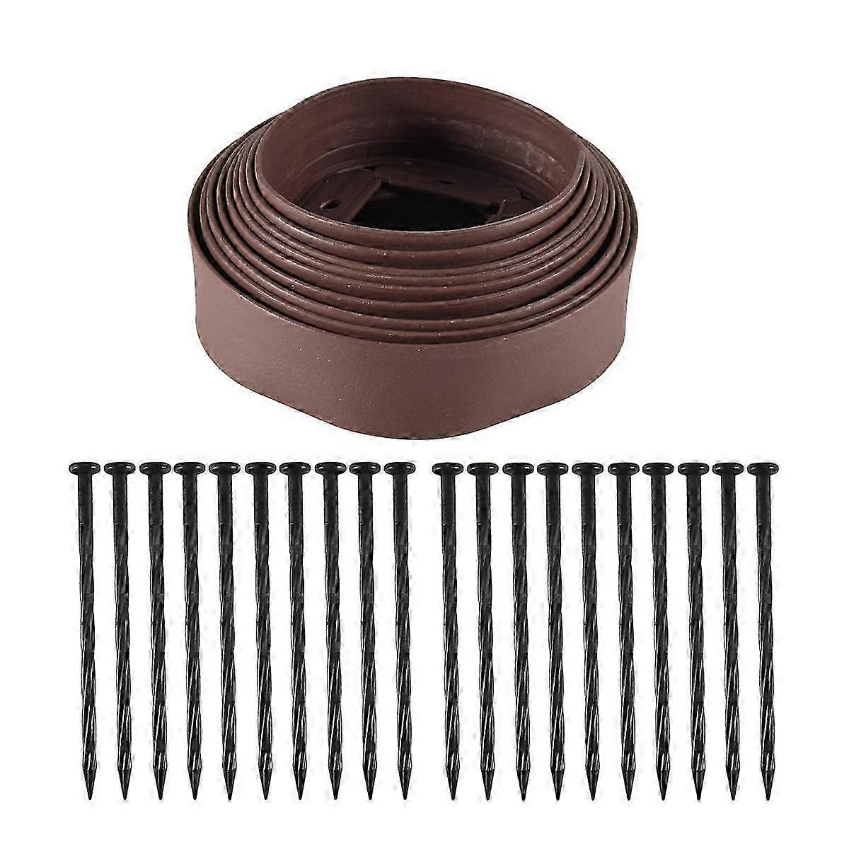 16.5 Ft Landscape Edging Kit, Brown Garden Edging Border with 20 Edging Stakes, Landscaping Edging