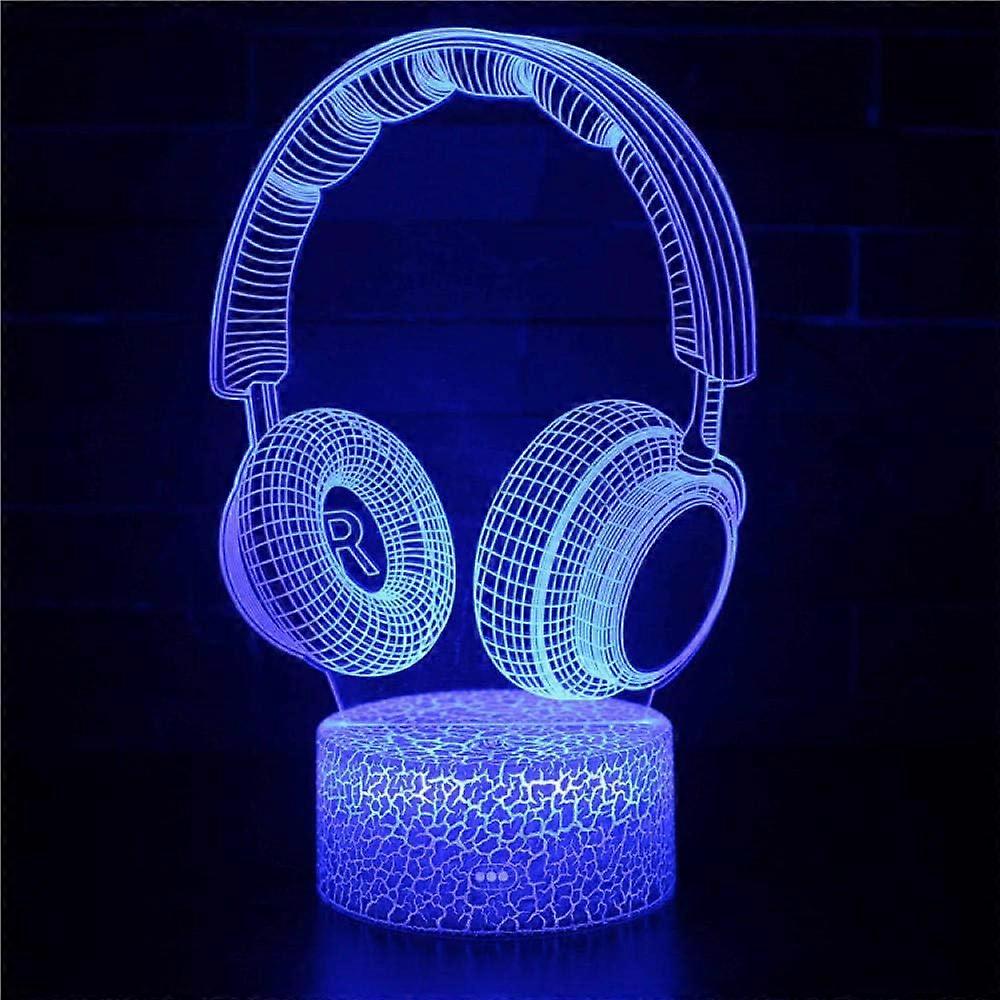 Xcy 3D Illusion Lamp Headset Mood Light 7 Colour Changing Acrylic LED Night Light USB Cables Bedroom