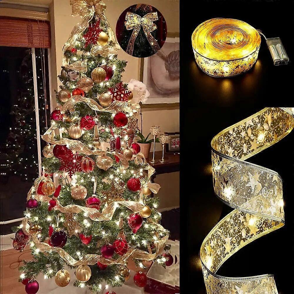 2023 Advent Calendar 2024 Christmas Ribbon LED Light String Christmas Ornament Christmas Tree Decoration Pendant Gift Bronzing Double Layer Ribbon