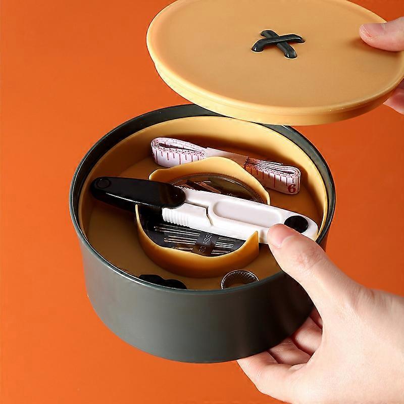 Complete Sewing Box - Round Sewing Box 13 x 13 x 6.5 cm - Sewing Kit 52x Accessory Scissors Thread Needles Tape