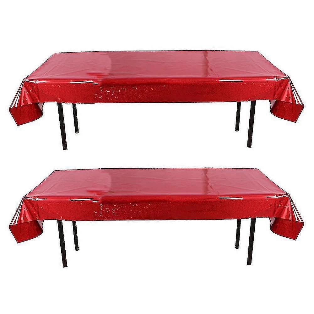 2pack Foil Tablecloth 1m*2.7m Shiny Plastic Party Tablecoversred)