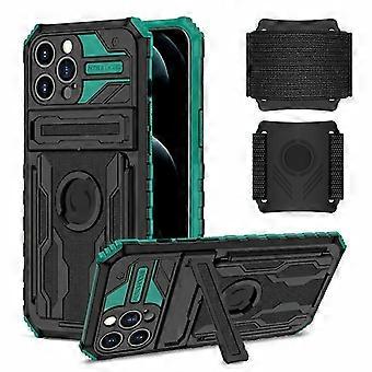 Case cover For Iphone 12 Pro Max Kickstand Detachable Armband Phone Cover Case(deep Green)