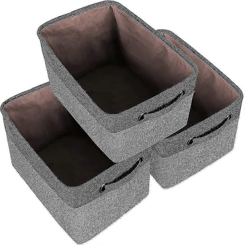 Set Of 3 Foldable Fabric Storage Baskets, Jute Cube Storage Box With C