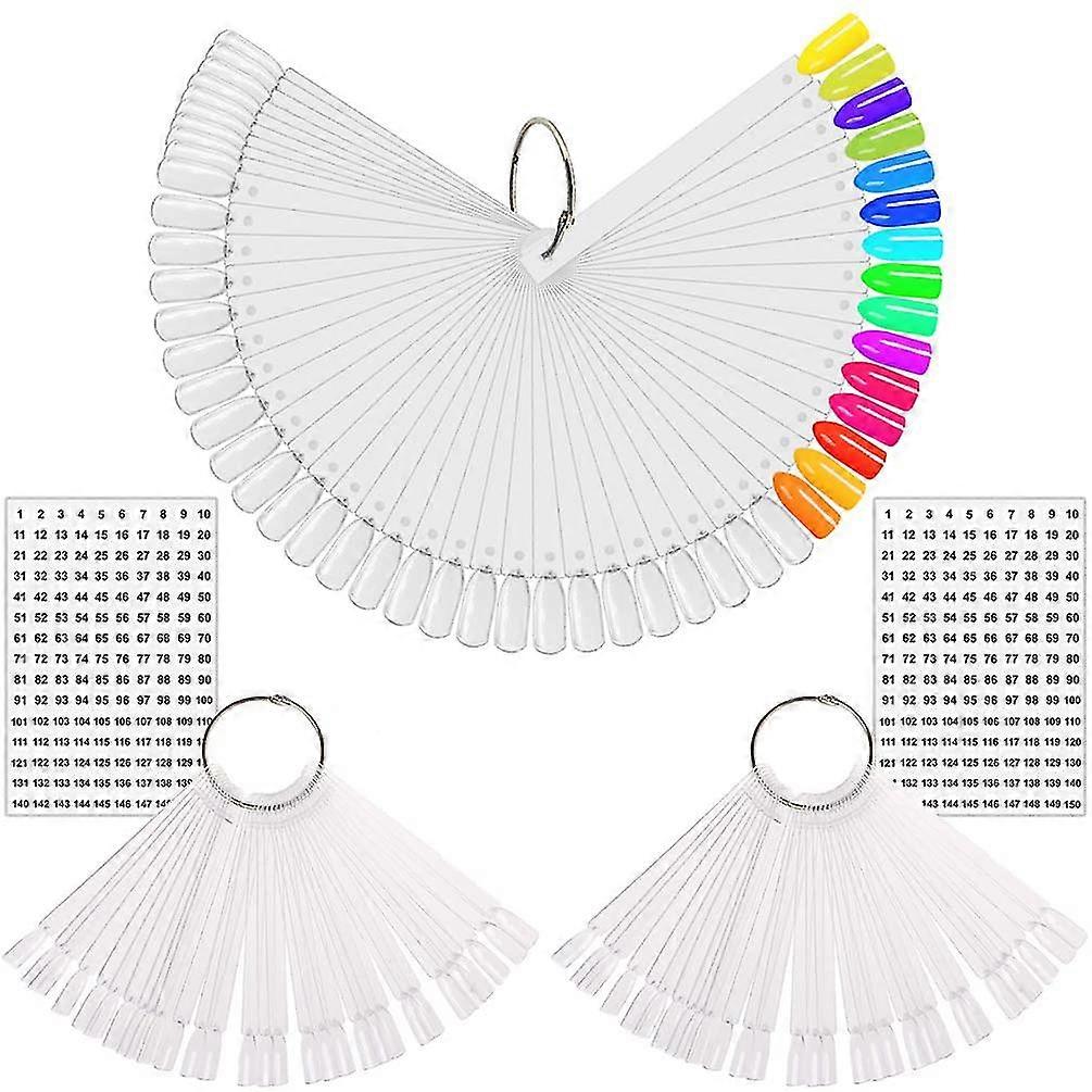 150個のネイルスウォッチスティック、リング付き、クリアネイルアートカラーディスプレイ偽ネイルチップポリッシュプラクティススティック(1~150番号掲載)クリア-