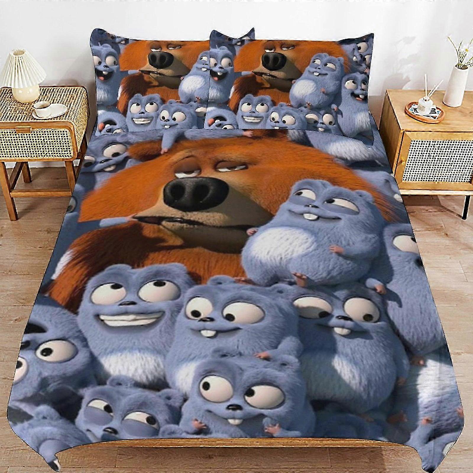 v2083 Lençóis Grizzy E Os Lemmings Conjunto De Edredom3 Peças Capa De Colcha Set Soft Bedding Se para Todas As Estações (1 Capa De Edredom E 2 Fronhas) Cama 