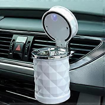 Dww-blanc Cendrier portable LED avec couvercle Motif en losanges Avec support pour voiture