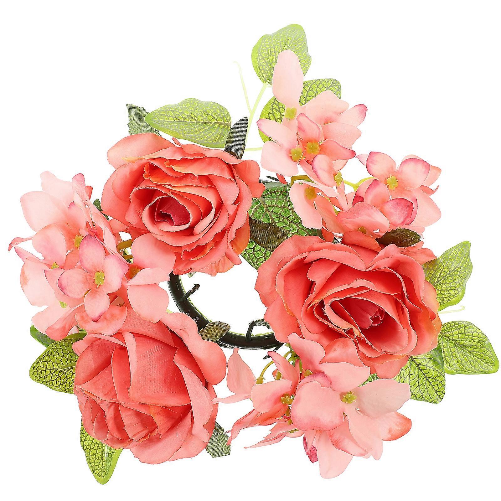 Candle Ring Simulation Rose Hydrangea Candle Wreath Decorative Table Centerpiece
