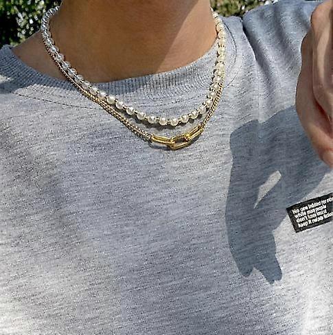 Hip Hop Retro imitace perly Pánský náhrdelník, White K Set 2564