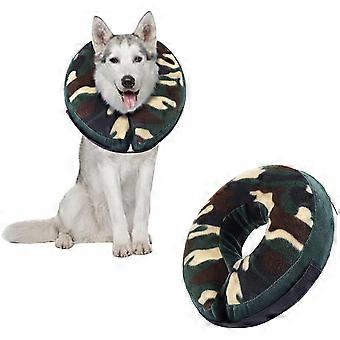 Coleira macia para cães grandes, médios e pequenos, para pós-cirurgia, coleira inflável para gatos com fivela ajustável, camuflagem, L