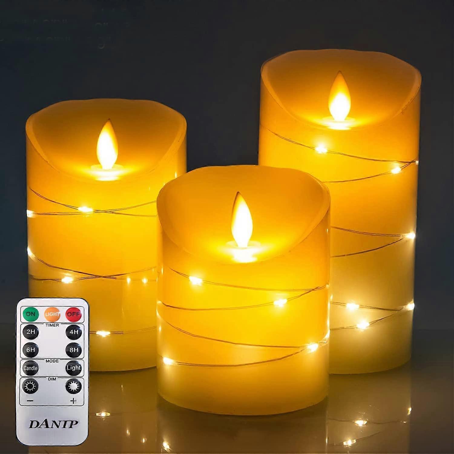 LED vlamloze kaars, met ingebouwde Starlight String, 3-delige LED-kaars, met 10-toetsen afstandsbediening, 24-uurs timerfunctie