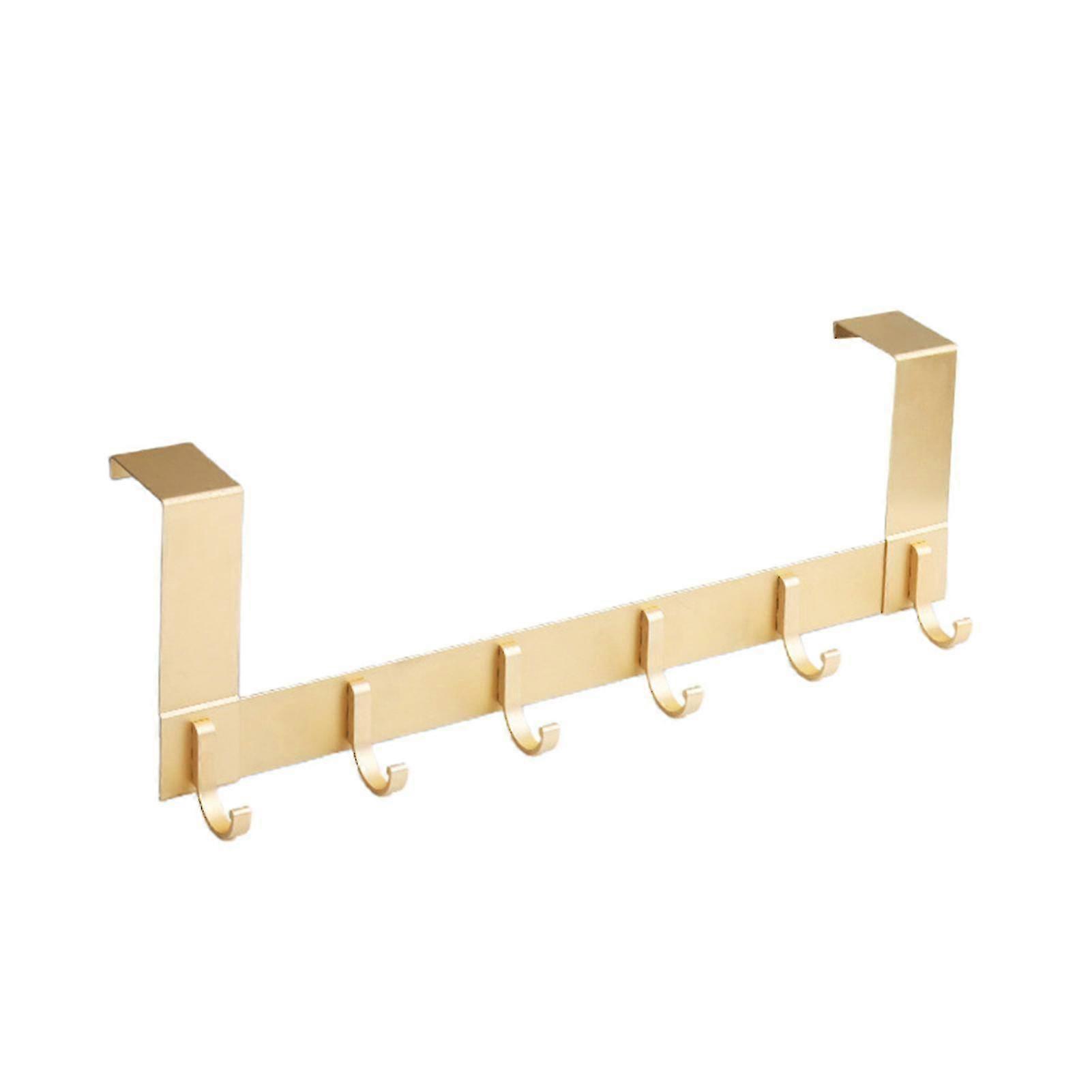 خطاف معطف الباب مع 6 خطافات ملابس من الألومنيوم 35-45 مم باب بسمك خالي من الثقب - 13 سم - ذهب - MXBC