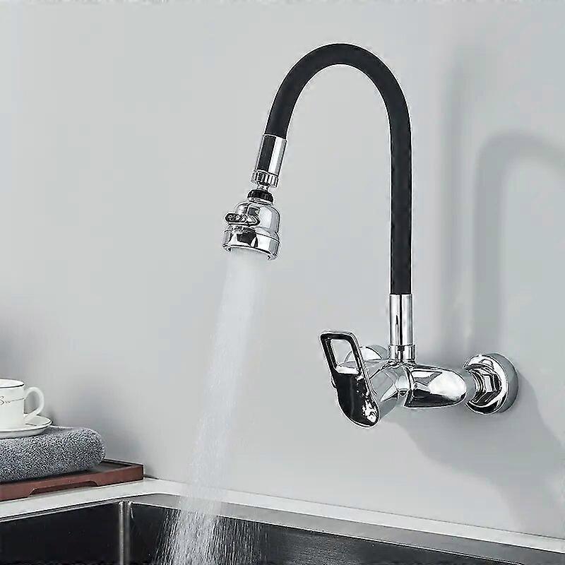Chrome Kitchen Sink Faucet Universal Black Hose Multi-Mode Spout Wall Mount Cold Hot Water Mixer Kitchen Washbasin Tap