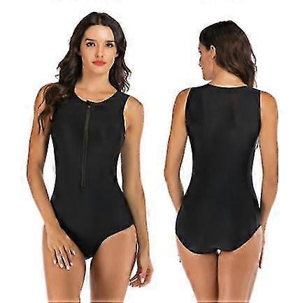 Damen Rash Guard Badeanzug Reißverschluss Front Print Kurzarm Einteiler Bademode tw