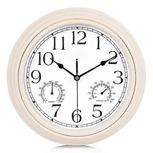 Retro Pendulum Wall Clock with Thermometer and Hygrometer - 30cm (White)