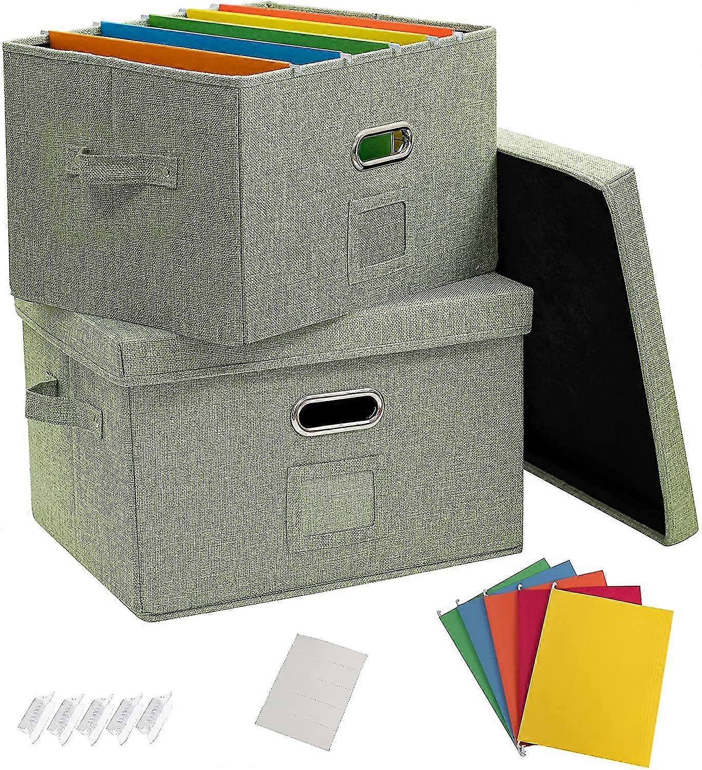 2 Pack File Organizer Box Office Document Storage With Lid, School Collapsible Linen Hanging Filing Organization, Home Portable Storage With Handle, L