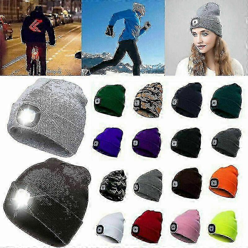 Unisex Led Beanie Hat With Usb Rechargeable Battery 5 Hours High Powered Light