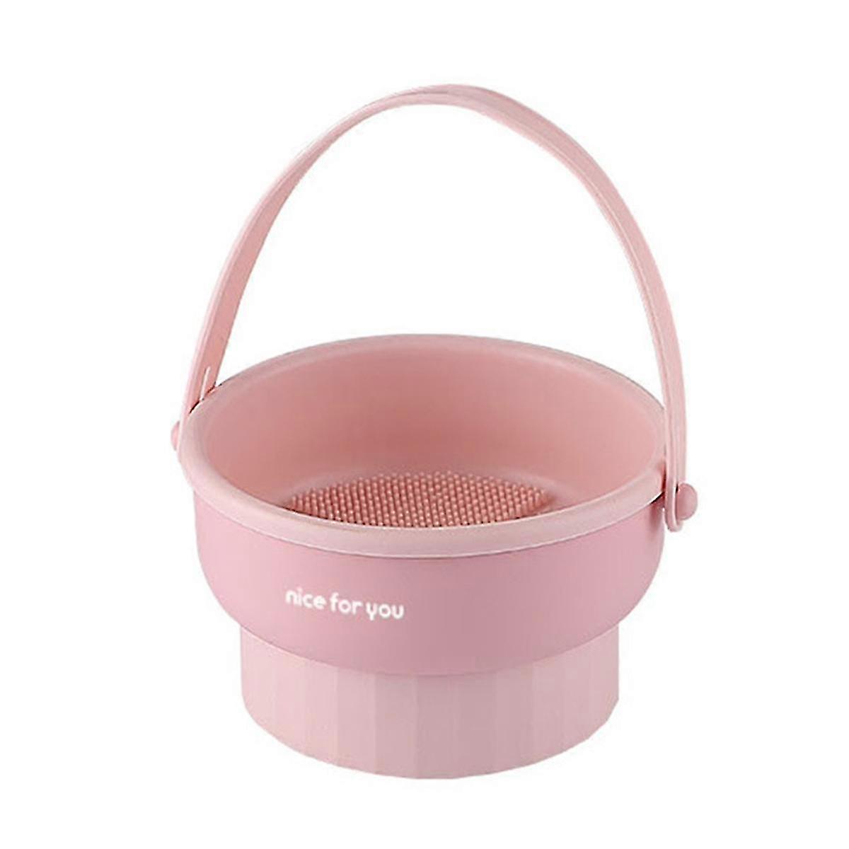 3-In-1 Makeup Brush Cleaner Mat Silicone Makeup Brush Cleaning Bowl with Drying Holder Cleaning Scrubber Tool,Pink