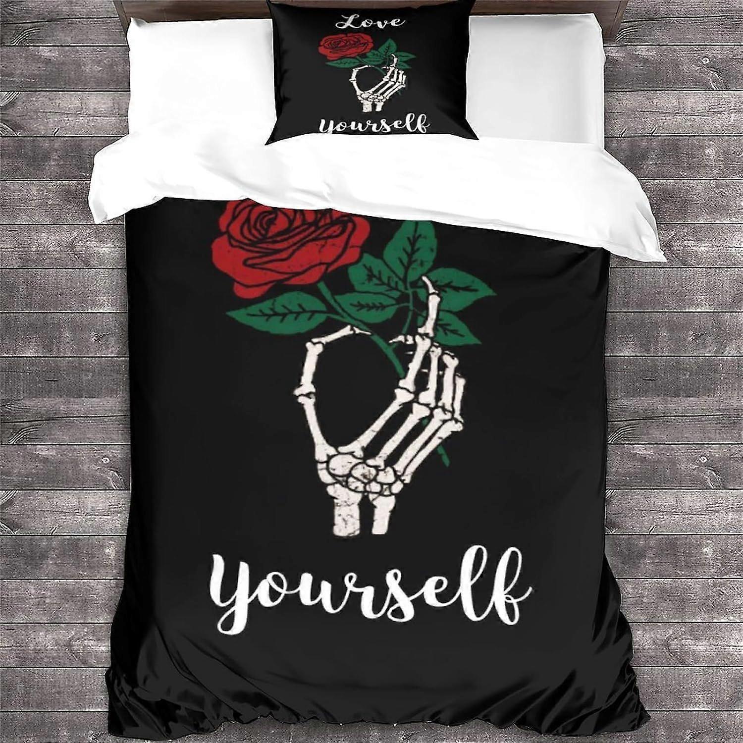 غطاء لحاف الجمجمة من الأجزاء المعدنية الثقيلة ، مجموعة الفراش المطبوعة الفنية ، أكياس الوسائد ، إغلاق سحاب مخفي ، ستوكات