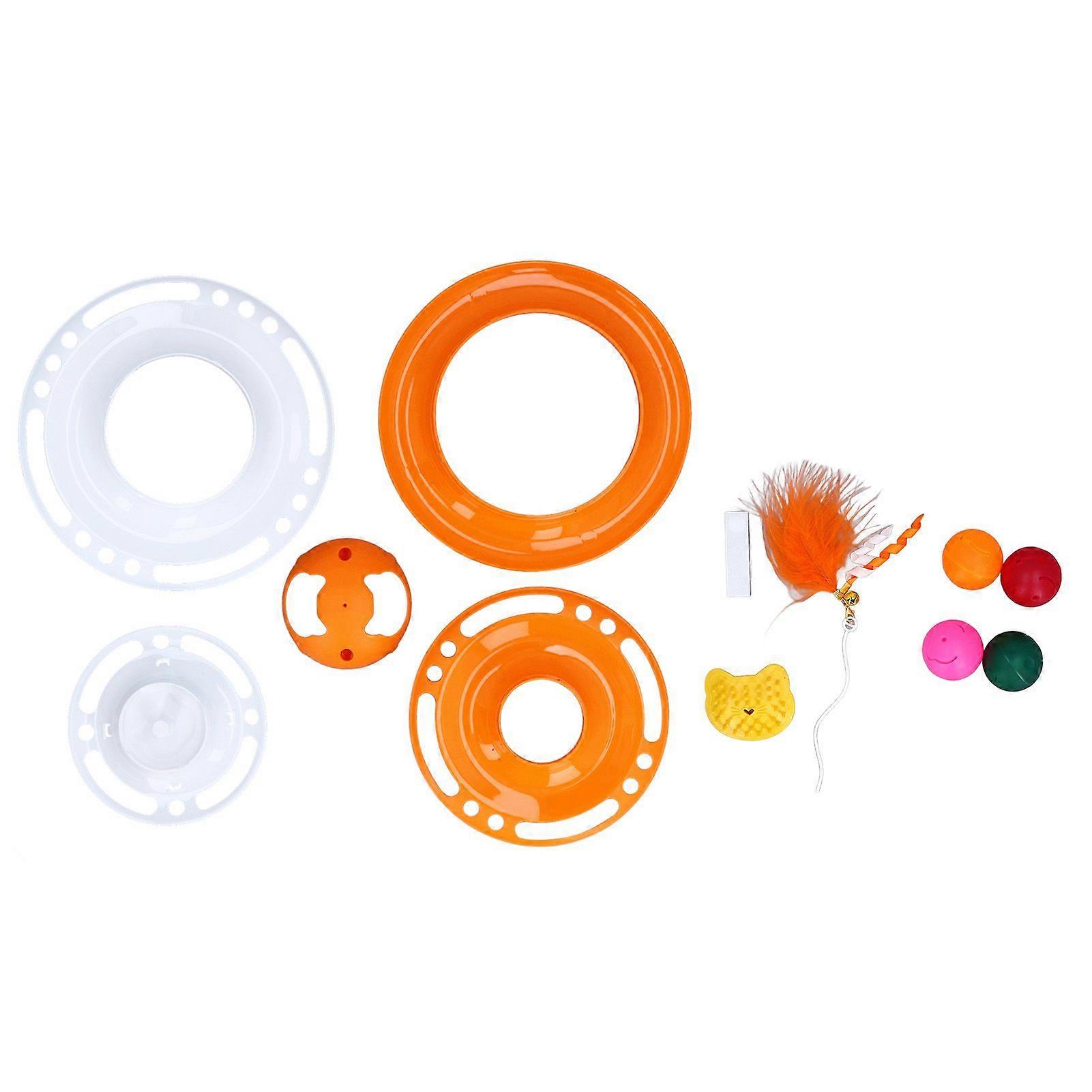 Cat Ball Tower Toy Interactive Detachable Cat Track Puzzle Toy with Scratcher Teasing Feather for Indoor Kitten Orange