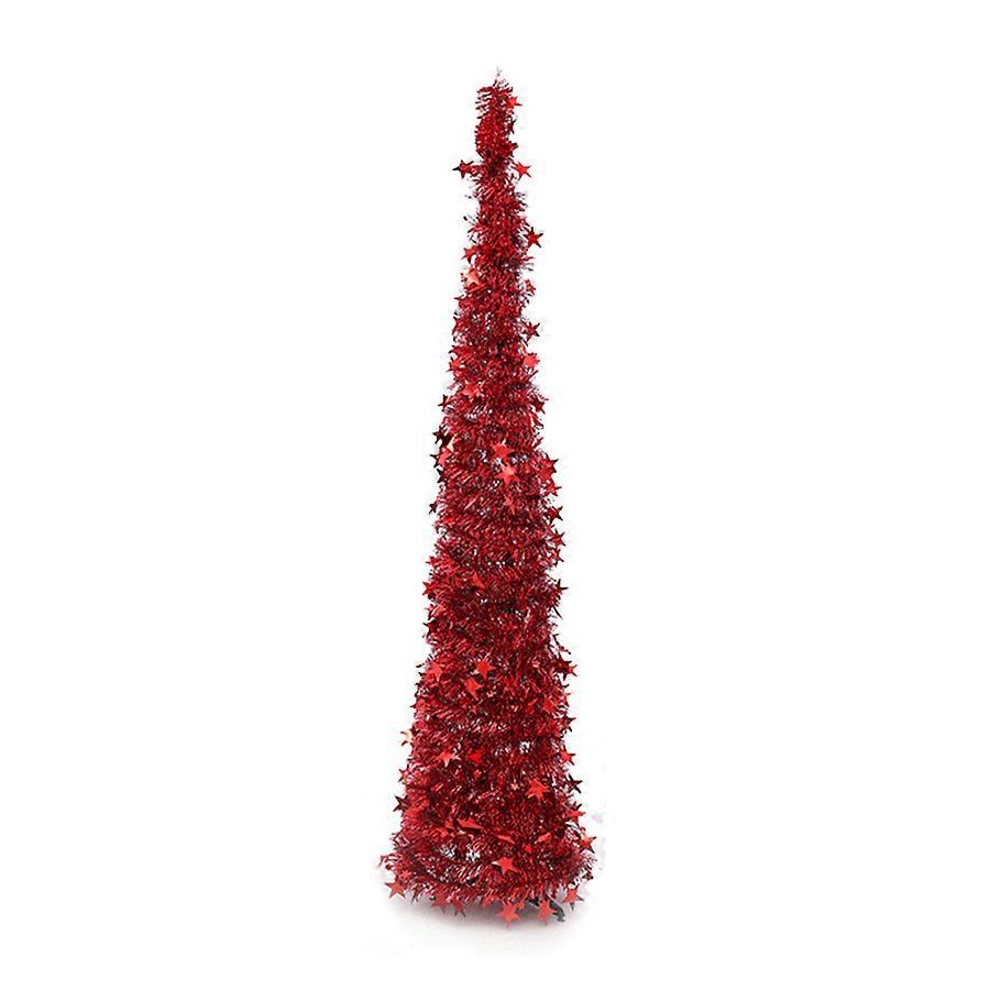 Red Pull String Christmas Tree with Copper Paper and Iron Stand