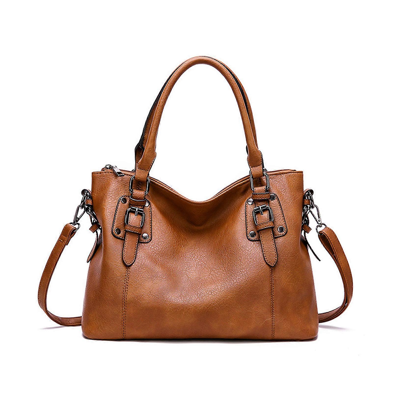 Women Vintage Handbag Large Capacity PU Minimalist Shoulder Bag for Daily Office Travel Shopping Brown One Size