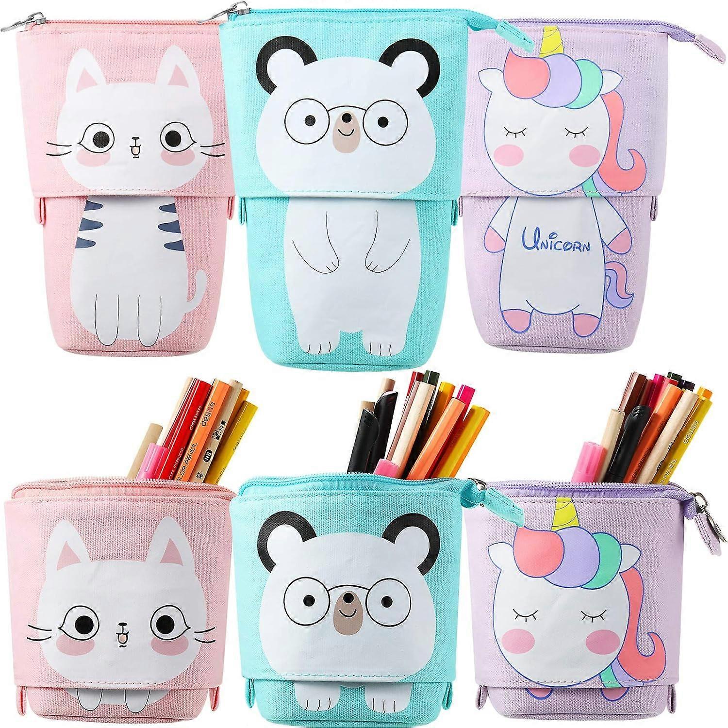 Durable Canvas Material Telescopic Pencil Case, Perfect For Travel, Adjustable Design, Zippered Pencil Pouch, Multi-Functionality, Cute Cartoon